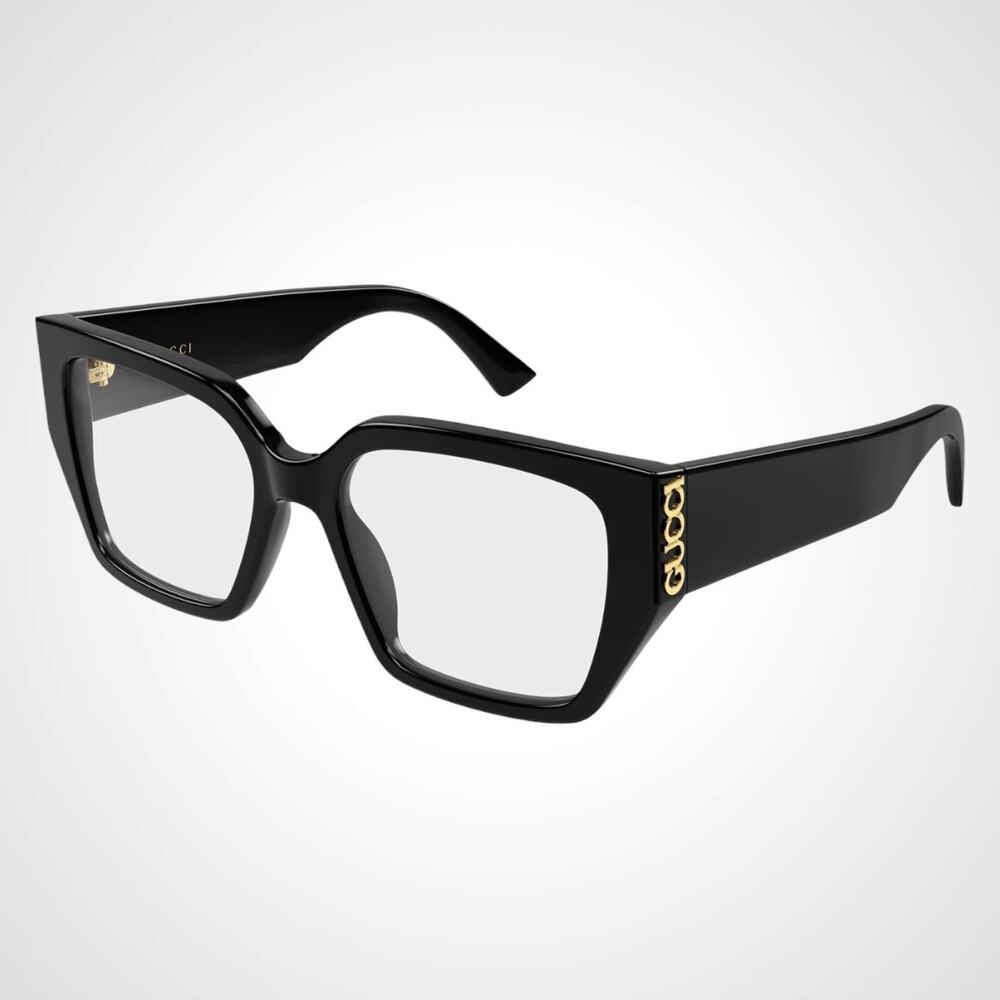 New GUCCI Eyeglasses 53-18-140 Black Square Full Rim Metal Logo Womens Rx-able